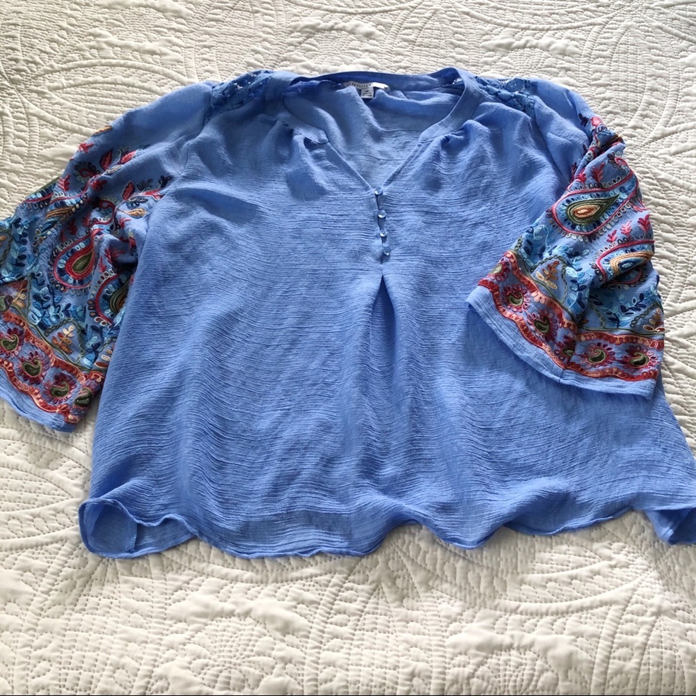 Lifestyle Attitude Blue Flowy Boho Blouse- size 2X